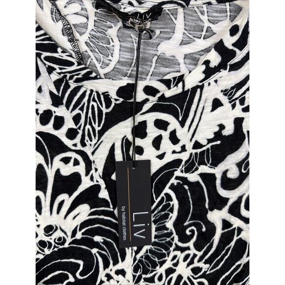 NWT Liv by Habitat Black White Pattern Pocket Round Neck Top #1166 Size SMALL - Picture 4 of 4